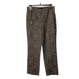 Massimo Dutti Women Size 4 Black White Wool-Blend Plaid Straight-Leg Trousers